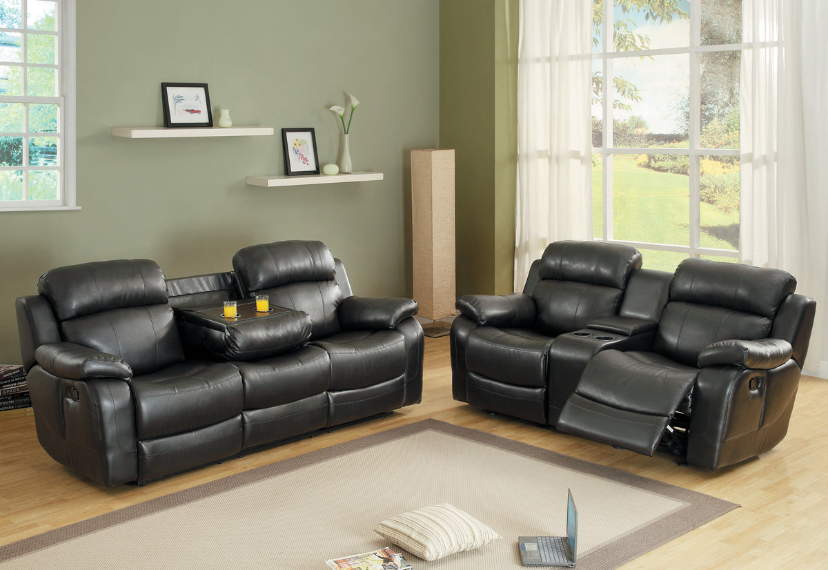 Marille Black Bonded Leather Reclining Living Room Set from Homelegance - Luna Furniture