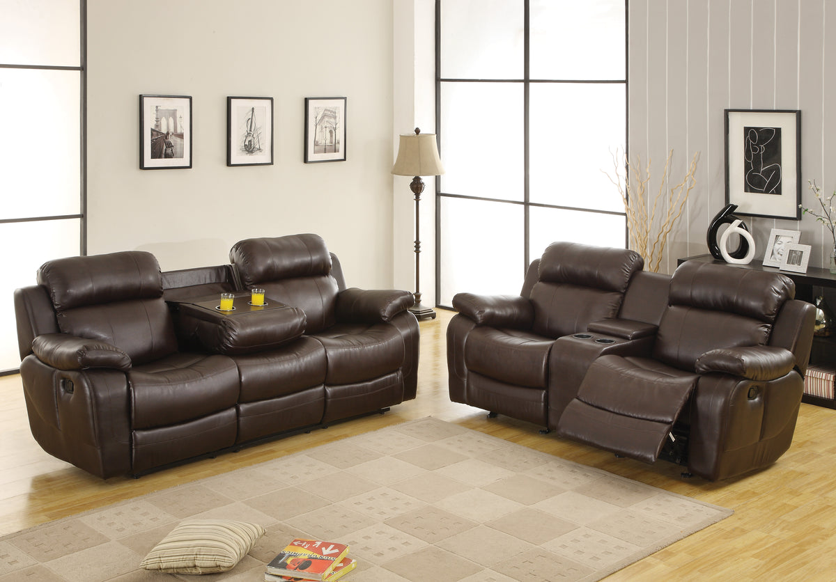 Marille Brown Bonded Leather Reclining Loveseat from Homelegance - Luna Furniture