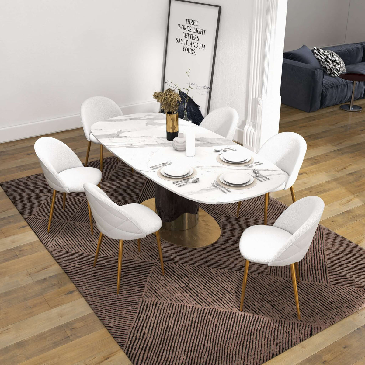 Marion Mid Century Modern Dining Chair (Set of 2) Cream Boucle from Ashcroft Furniture - Luna Furniture