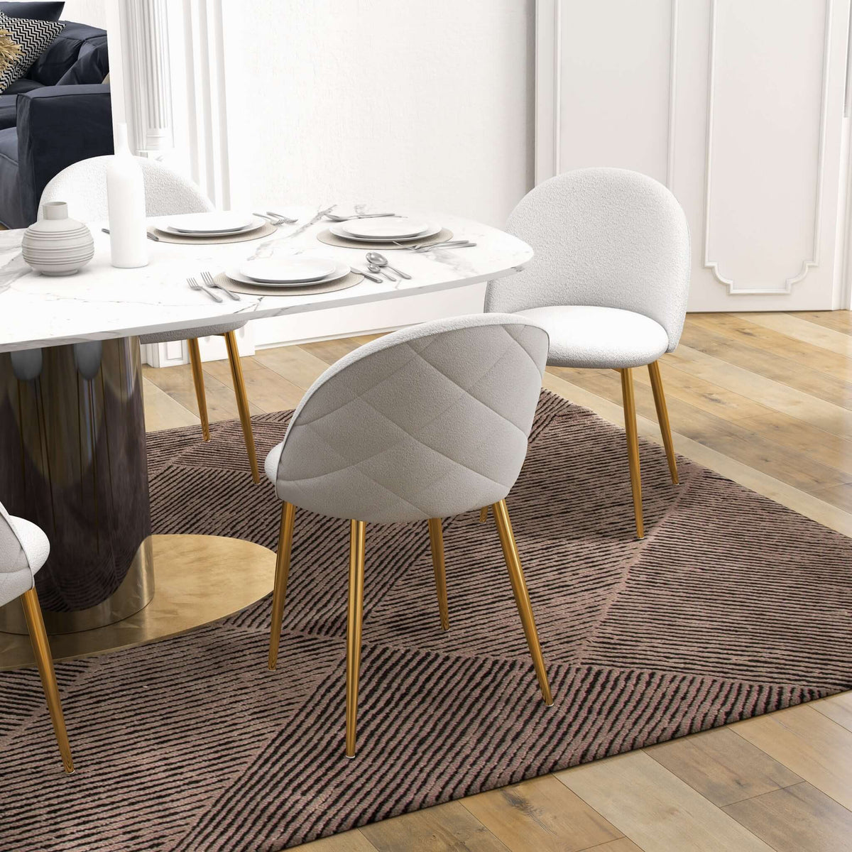 Marion Mid Century Modern Dining Chair (Set of 2) Cream Boucle from Ashcroft Furniture - Luna Furniture