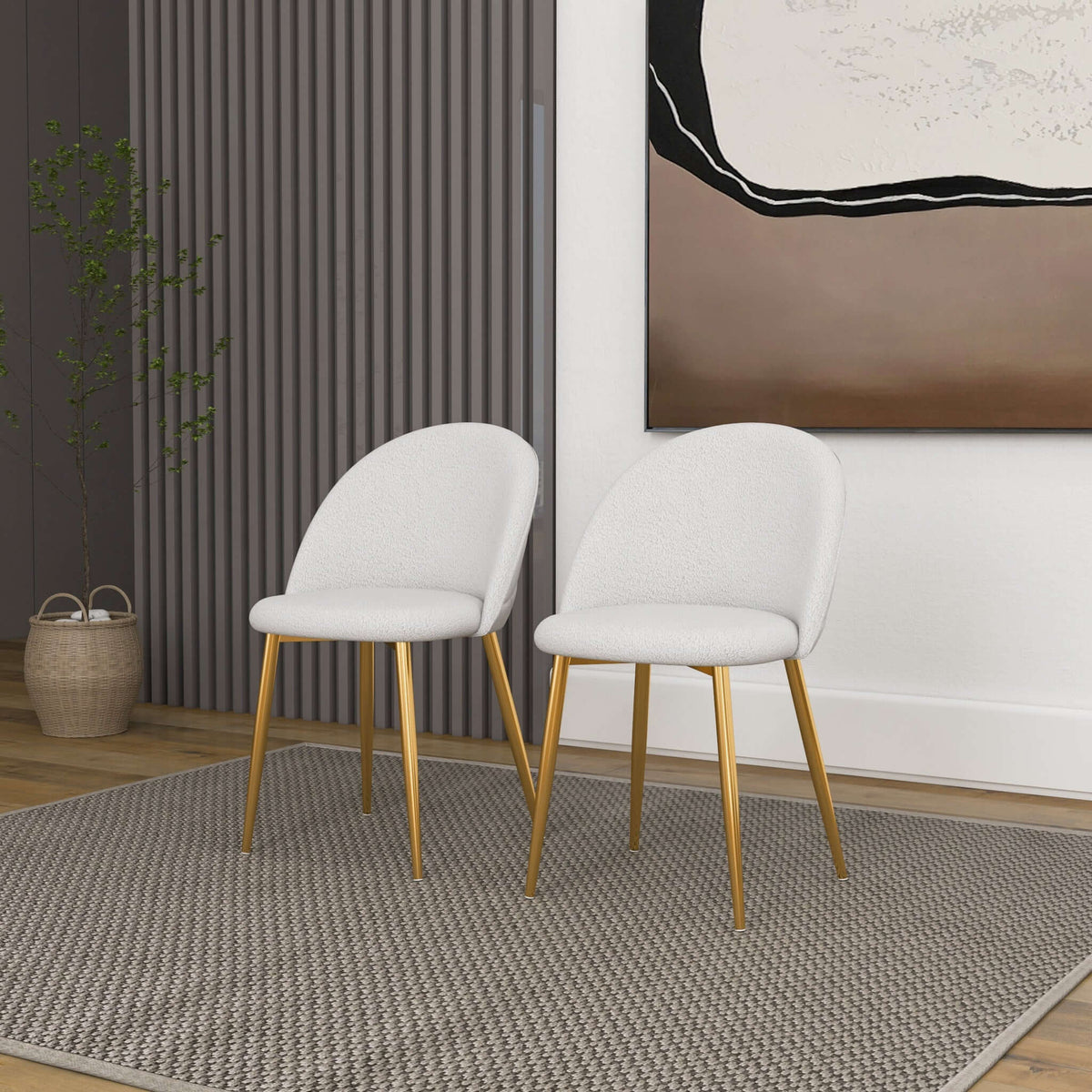Marion Mid Century Modern Dining Chair (Set of 2) Cream Boucle from Ashcroft Furniture - Luna Furniture