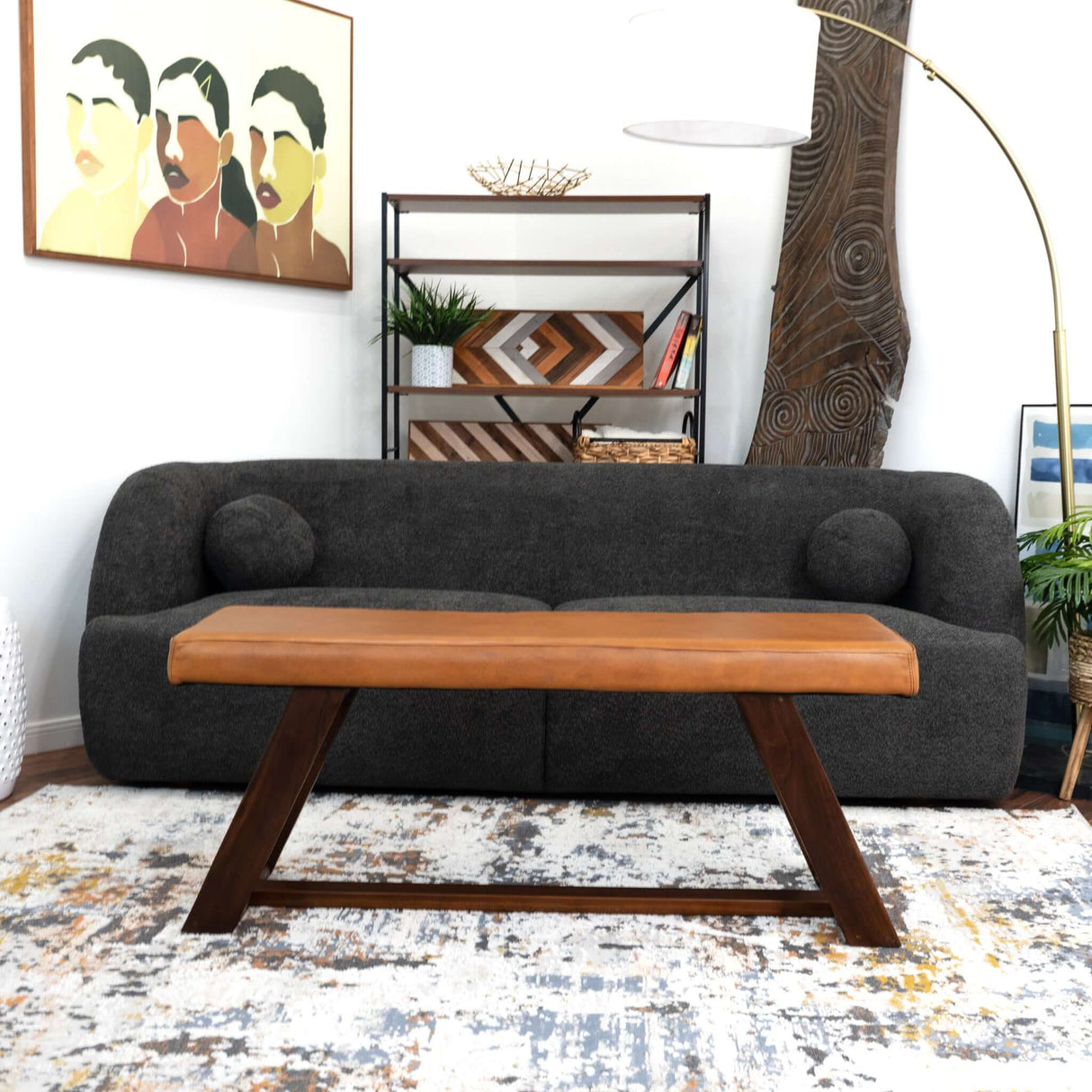 Marley Tan Genuine Leather Bench from Midinmod - Luna Furniture