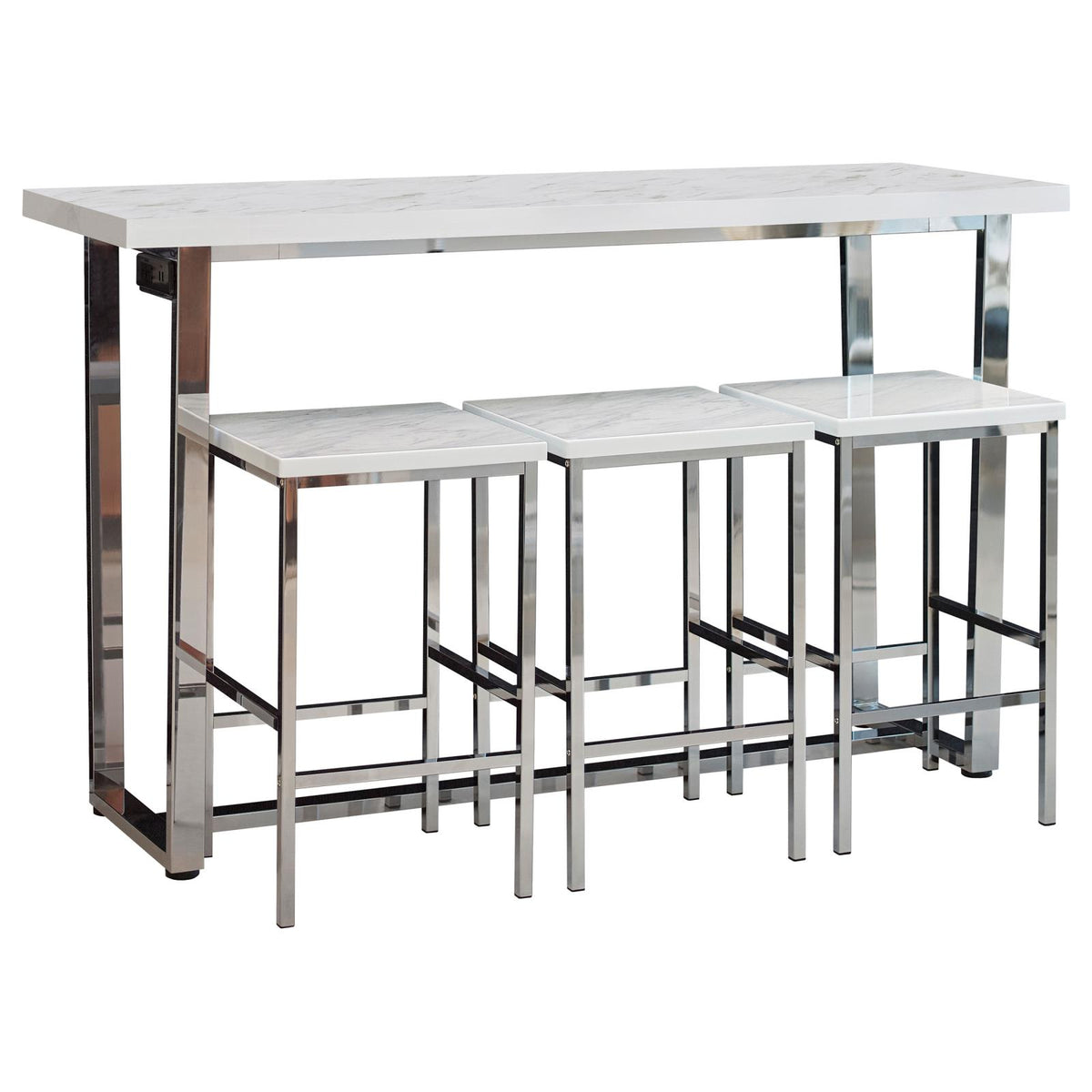 Marmot White Marble and Chrome 4-Piece Rectangle Counter Height Set from Coaster - Luna Furniture