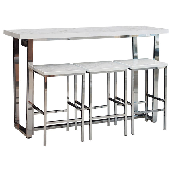 Marmot White Marble and Chrome 4-Piece Rectangle Counter Height Set