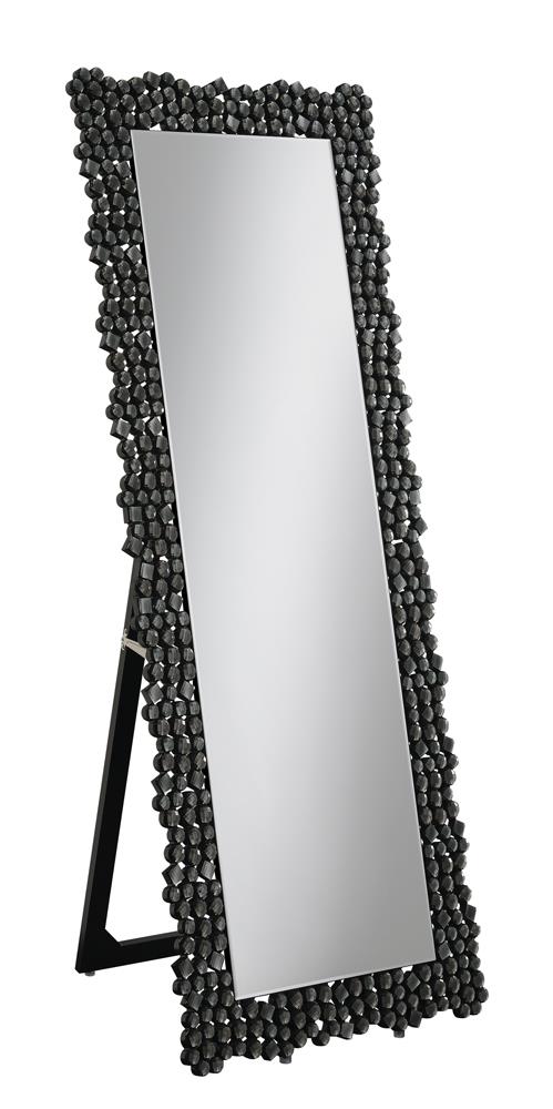 McKay Silver and Smoky Gray Textural Frame Cheval Floor Mirror from Coaster - Luna Furniture