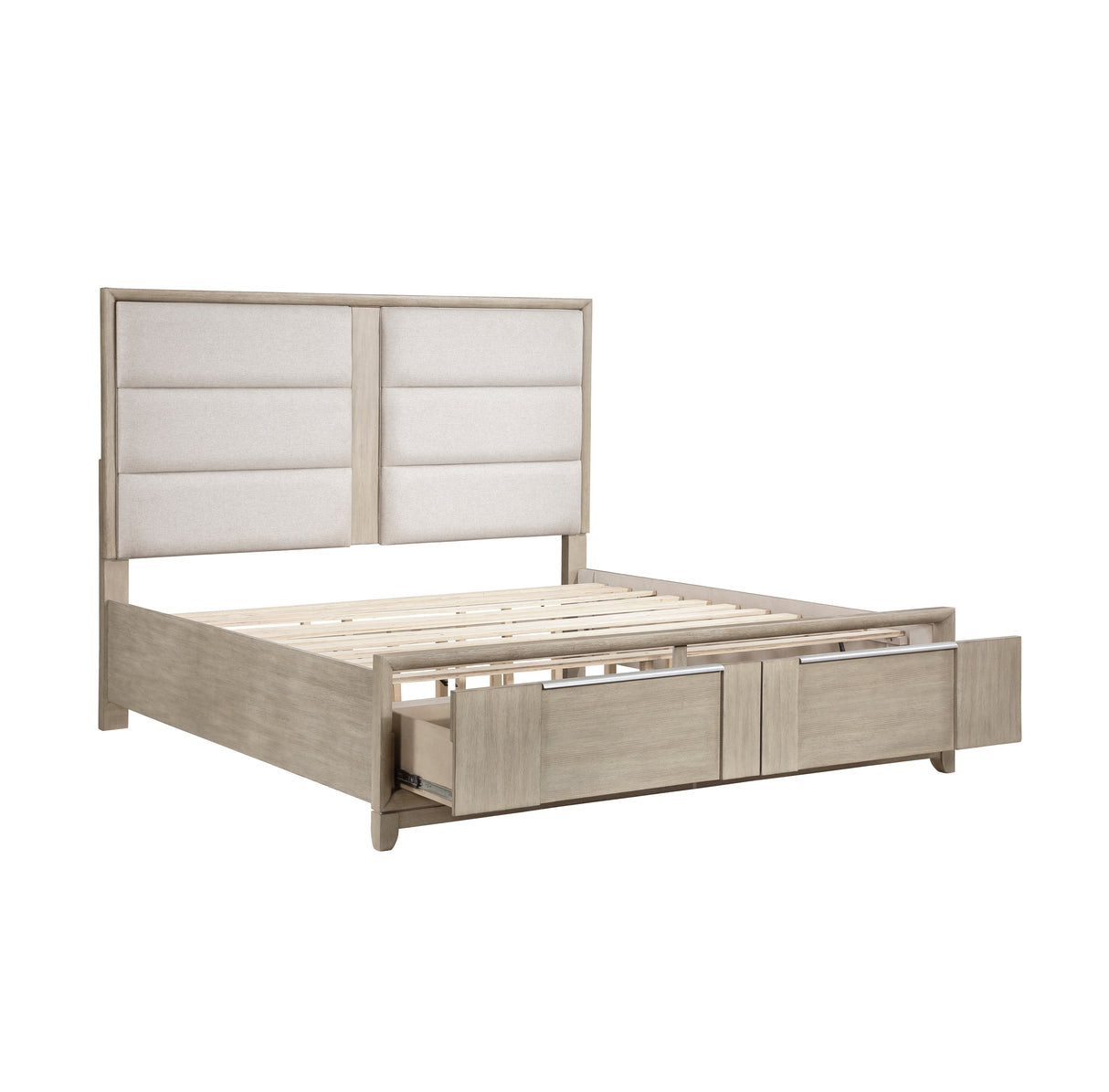McKewen Light Gray 4-Piece Queen Upholstered Storage Platform Bedroom Set (Queen Bed, Nightstand, Dresser, Mirror) from Homelegance - Luna Furniture