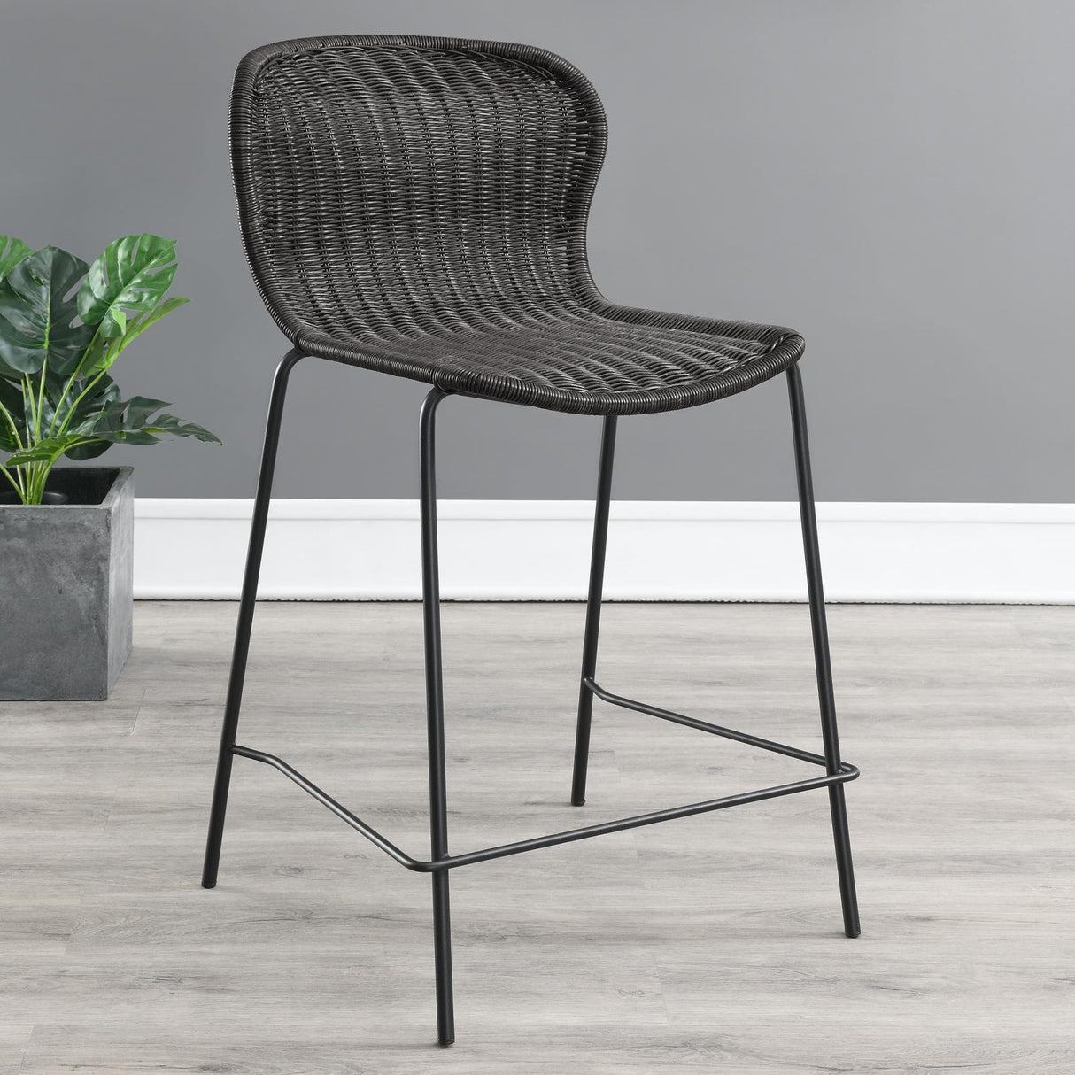 McKinley Brown and Sandy Black Upholstered Counter Height Stools with Footrest, Set of 2 from Coaster - Luna Furniture