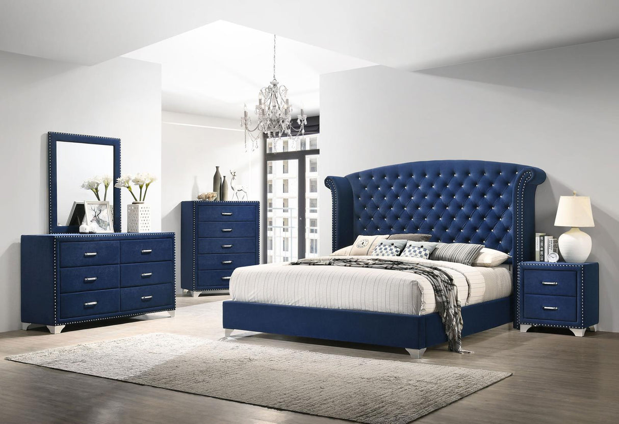Melody Pacific Blue Upholstered 6-Drawer Dresser with Mirror from Coaster - Luna Furniture