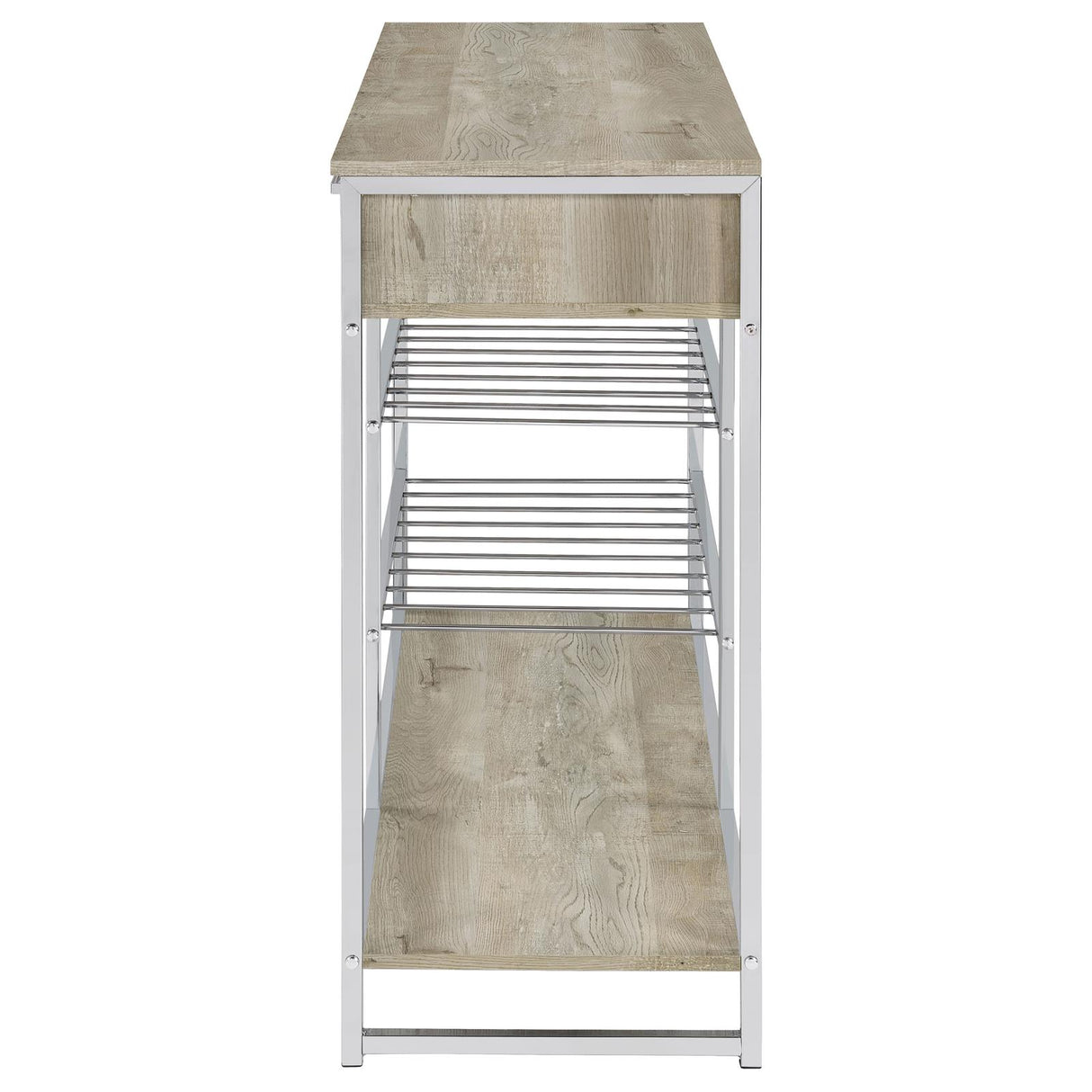 Melrose Gray Washed Oak and Chrome 2-Shelf Wine Cabinet with 2-Drawers from Coaster - Luna Furniture
