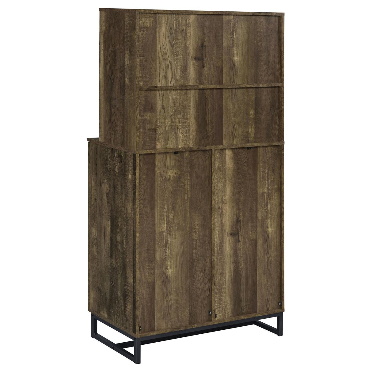 Mendoza Rustic Oak Herringbone and Gunmetal 2-Door Wine Cabinet from Coaster - Luna Furniture
