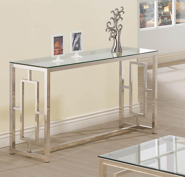 Merced Nickel Rectangle Glass Top Sofa Table