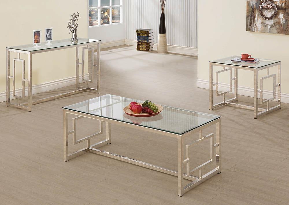 Merced Nickel Rectangle Glass Top Sofa Table from Coaster - Luna Furniture