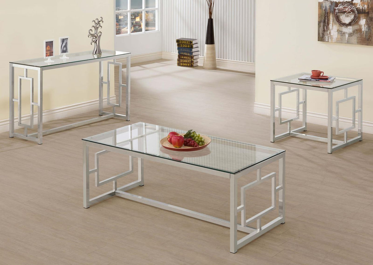 Merced Nickel Rectangle Glass Top Sofa Table from Coaster - Luna Furniture