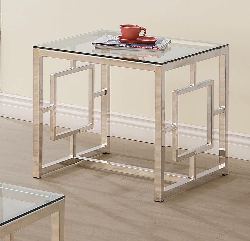 Merced Nickel Square Tempered Glass Top End Table from Coaster - Luna Furniture