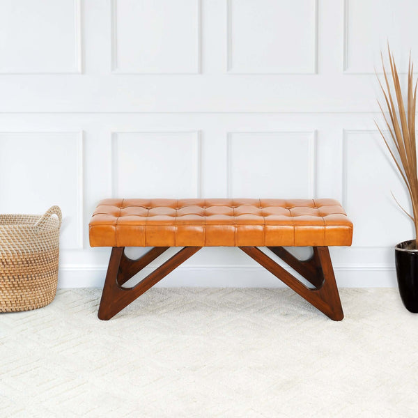 Mia Tan Leather Buttoned Bench