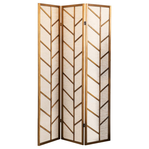 Mila Walnut and Linen Foldable 3-Panel Screen