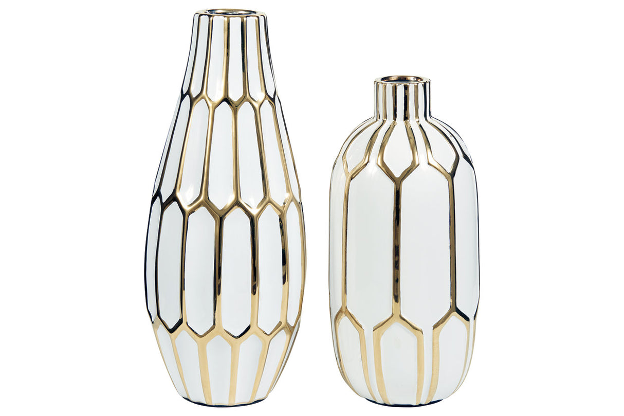 Mohsen Gold Finish/White Vase from Ashley - Luna Furniture