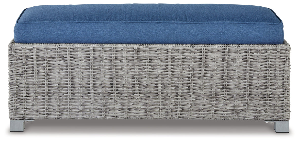 Naples Beach Light Gray Outdoor Bench with Cushion from Ashley - Luna Furniture