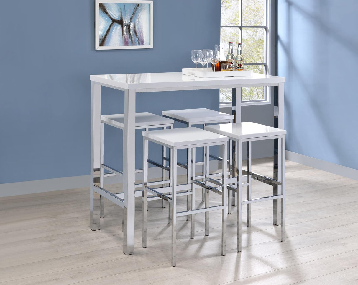 Natividad White High Gloss and Chrome 5-Piece Bar Set from Coaster - Luna Furniture