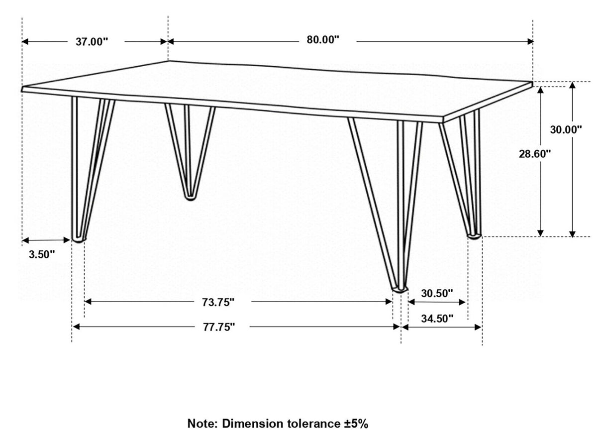 Neve Sheesham Gray and Gunmetal Live-edge Dining Table with Hairpin Legs from Coaster - Luna Furniture