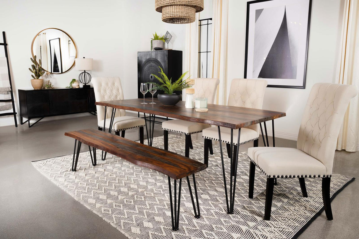 Neve Sheesham Gray and Gunmetal Live-edge Dining Table with Hairpin Legs from Coaster - Luna Furniture