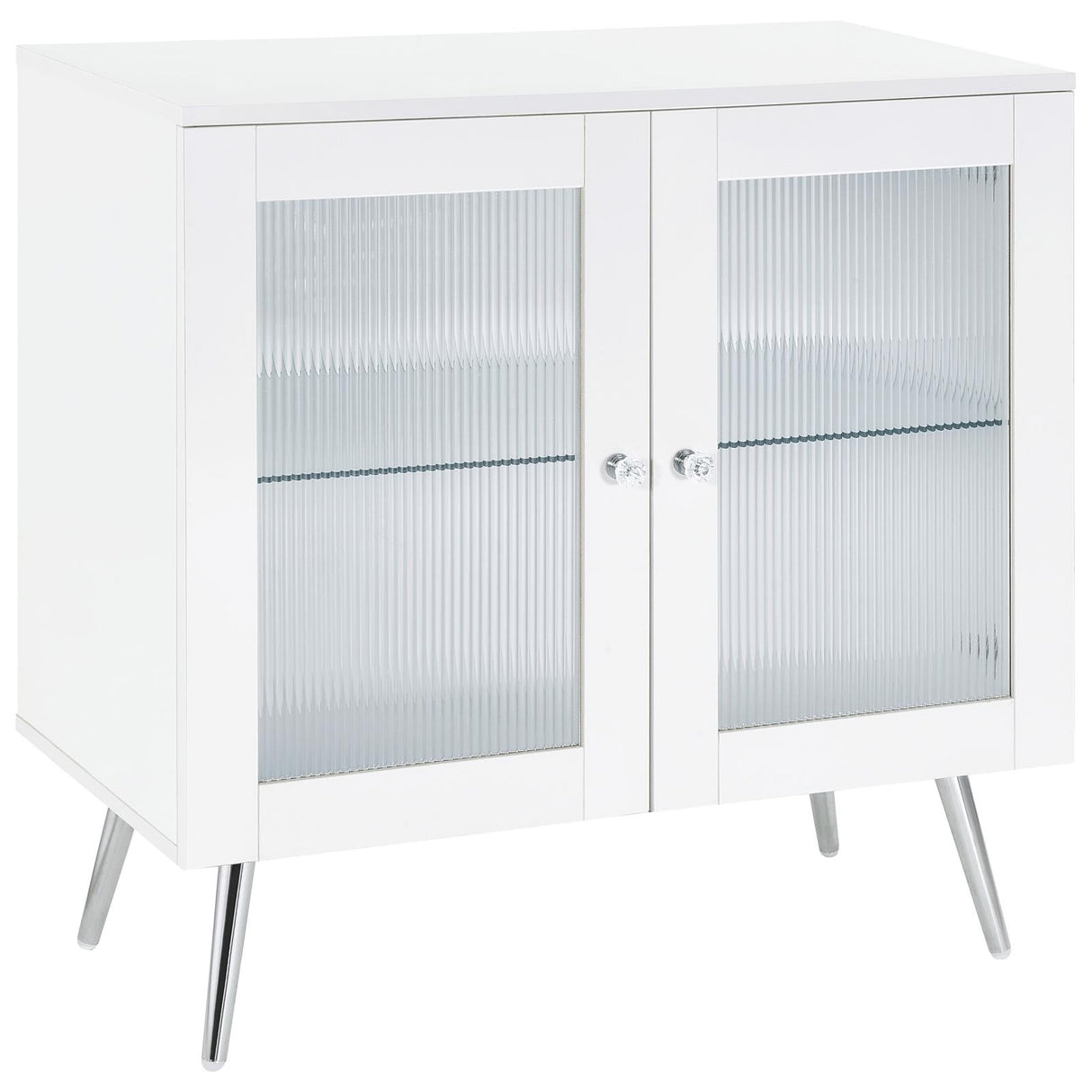 Nieta White High Gloss and Chrome 2-Tier Accent Cabinet with Glass Shelf from Coaster - Luna Furniture