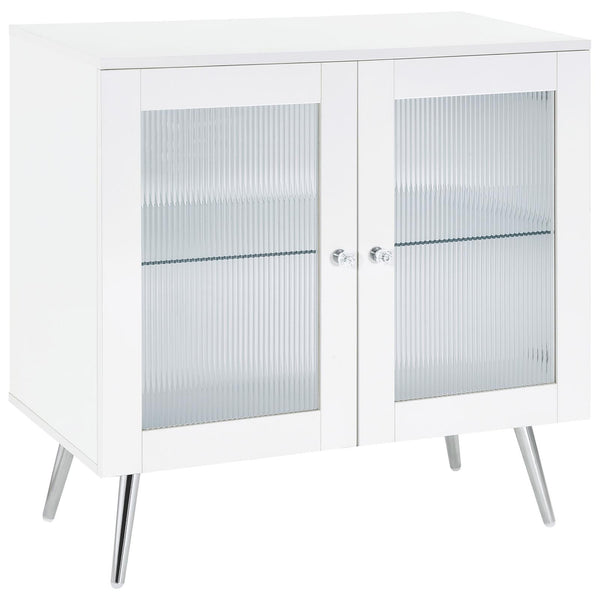 Nieta White High Gloss and Chrome 2-Tier Accent Cabinet with Glass Shelf