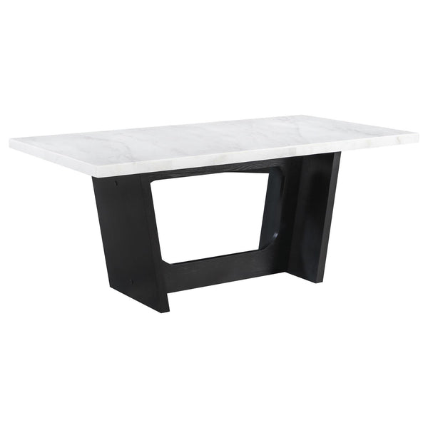 Osborne Espresso and White Trestle Base Marble Top Dining Table