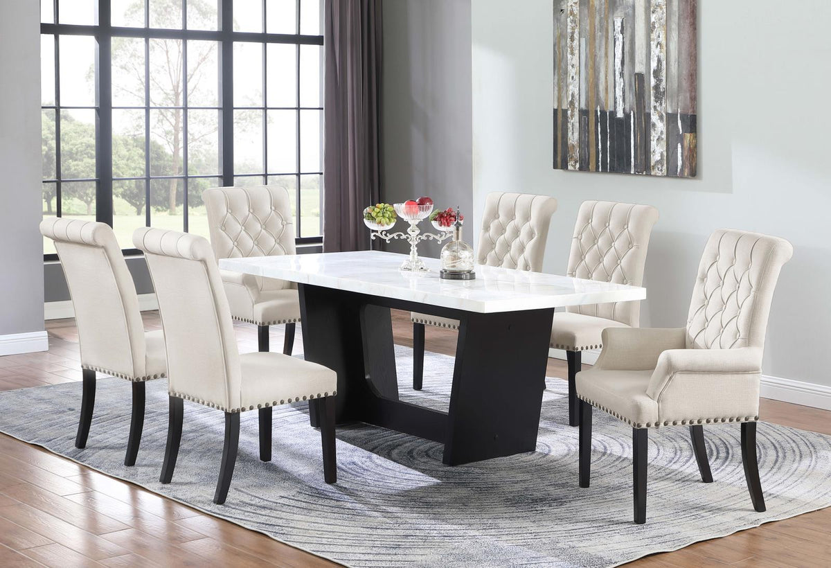 Osborne Espresso and White Trestle Base Marble Top Dining Table from Coaster - Luna Furniture