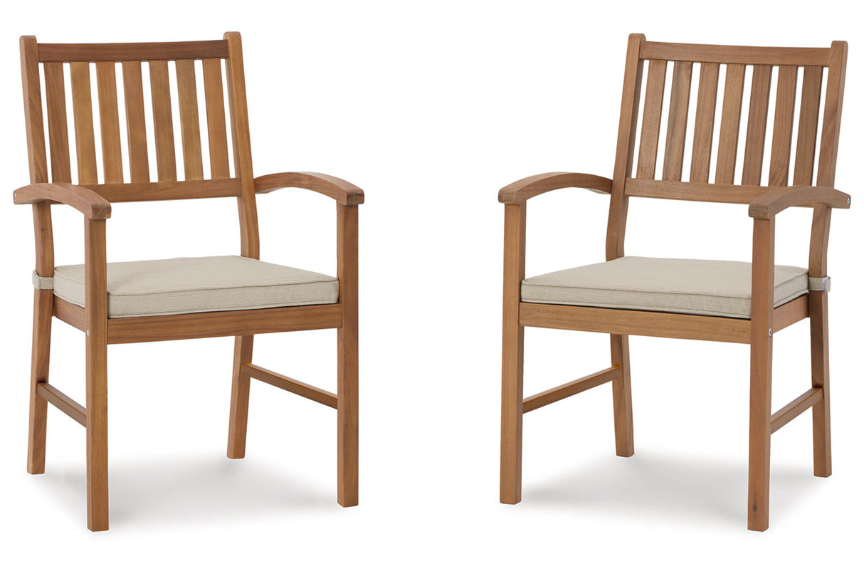 Janiyah Light Brown Outdoor Dining Arm Chair, Set of 2