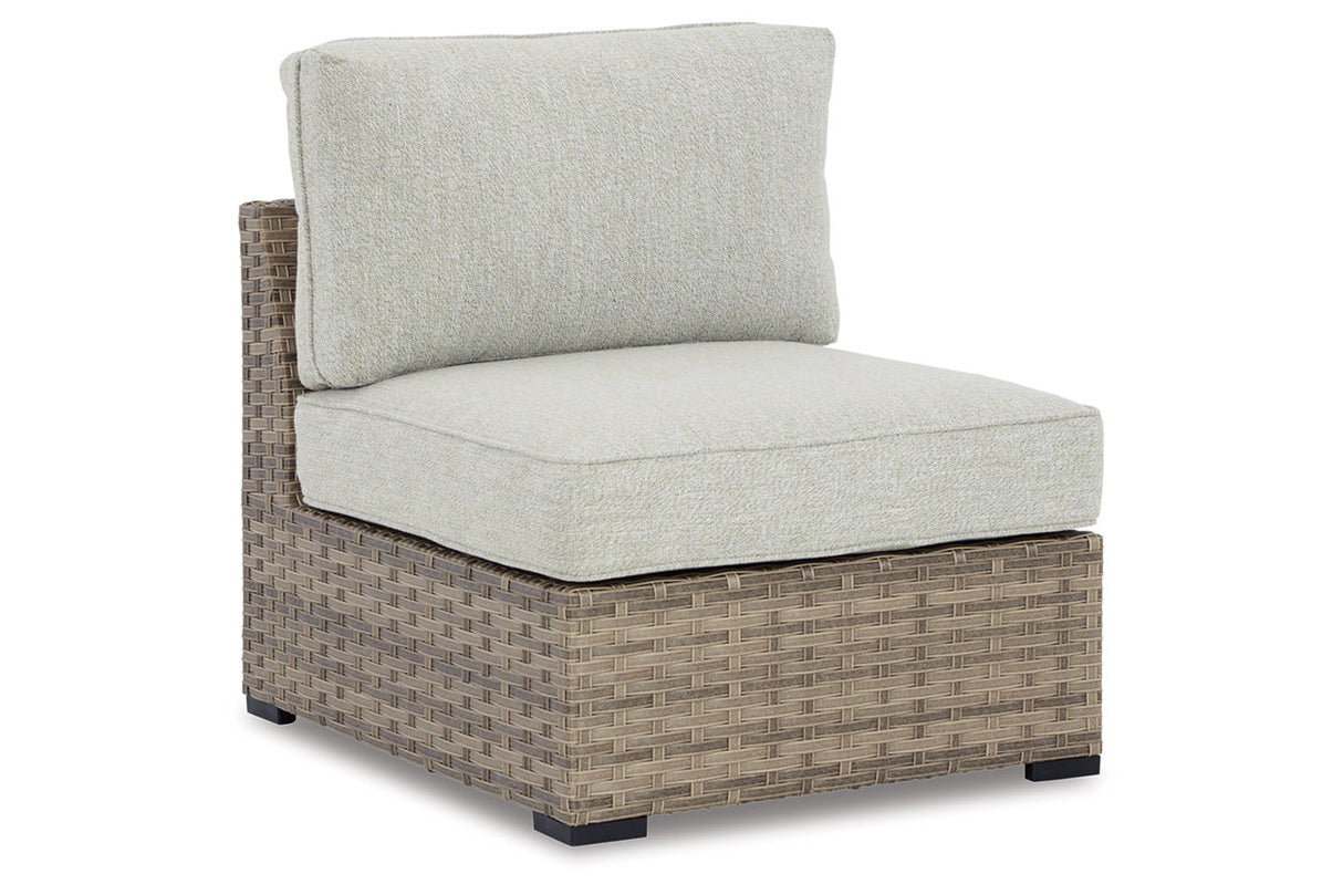 Calworth Beige Outdoor Armless Chair with Cushion, Set of 2 from Ashley - Luna Furniture