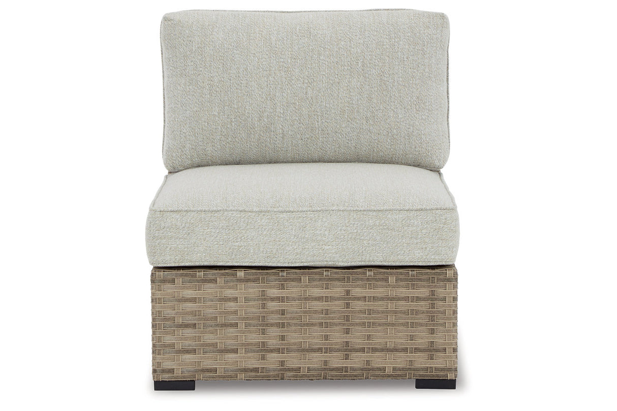 Calworth Beige Outdoor Armless Chair with Cushion, Set of 2 from Ashley - Luna Furniture