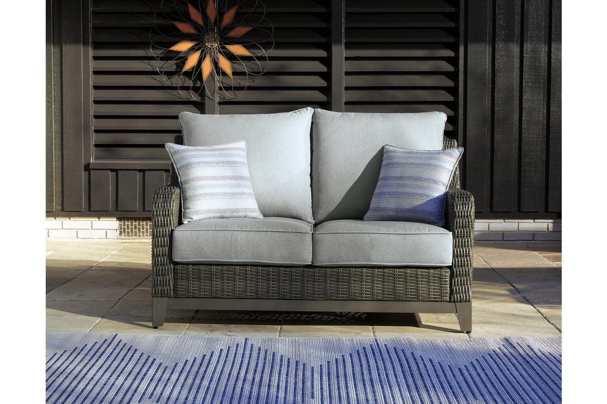 Elite Park Gray Outdoor Loveseat with Cushion from Ashley - Luna Furniture