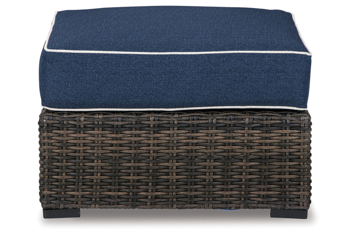 Grasson Lane Brown/Blue Ottoman with Cushion