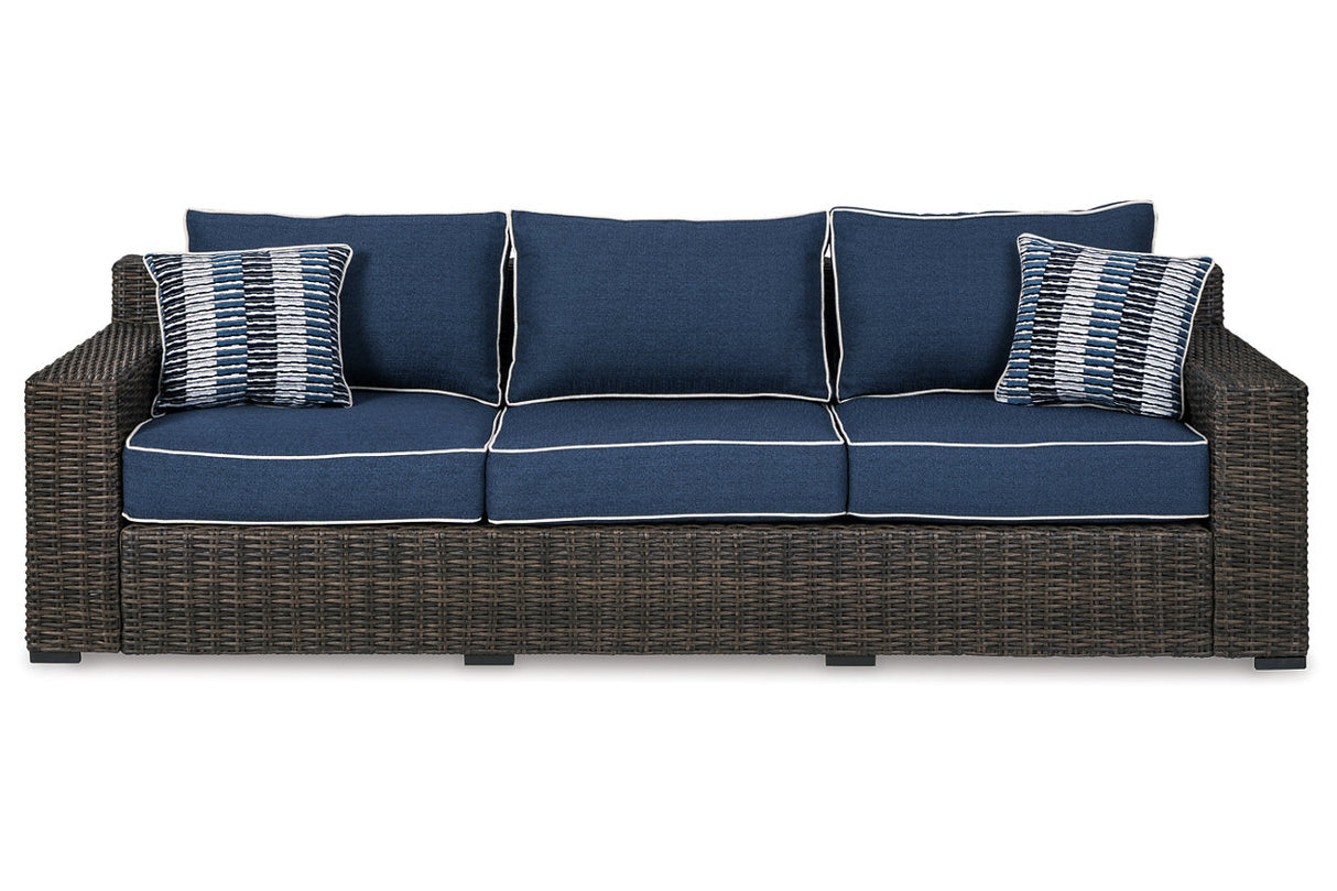 Grasson Lane Brown/Blue Sofa with Cushion