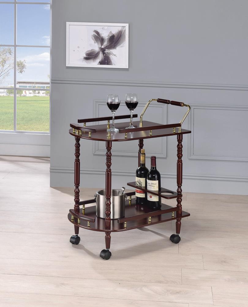 Palmer Merlot and Brass 2-Tier Serving Cart from Coaster - Luna Furniture
