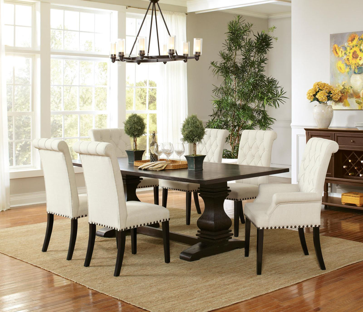 Parkins Espresso and White 7-Piece Traditional Rustic Dining Set from Coaster - Luna Furniture