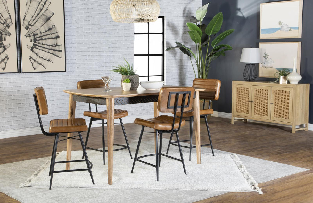 Partridge Natural Sheesham and Camel 5-Piece Rectangular Counter Height Dining Set from Coaster - Luna Furniture