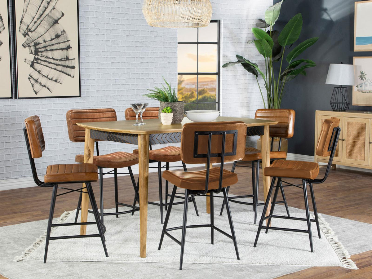 Partridge Natural Sheesham and Camel 7-Piece Rectangular Counter Height Dining Set from Coaster - Luna Furniture