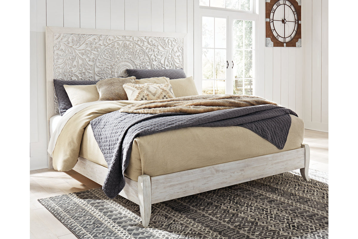 Paxberry Whitewash King Panel Bed from Ashley Furniture - Luna Furniture