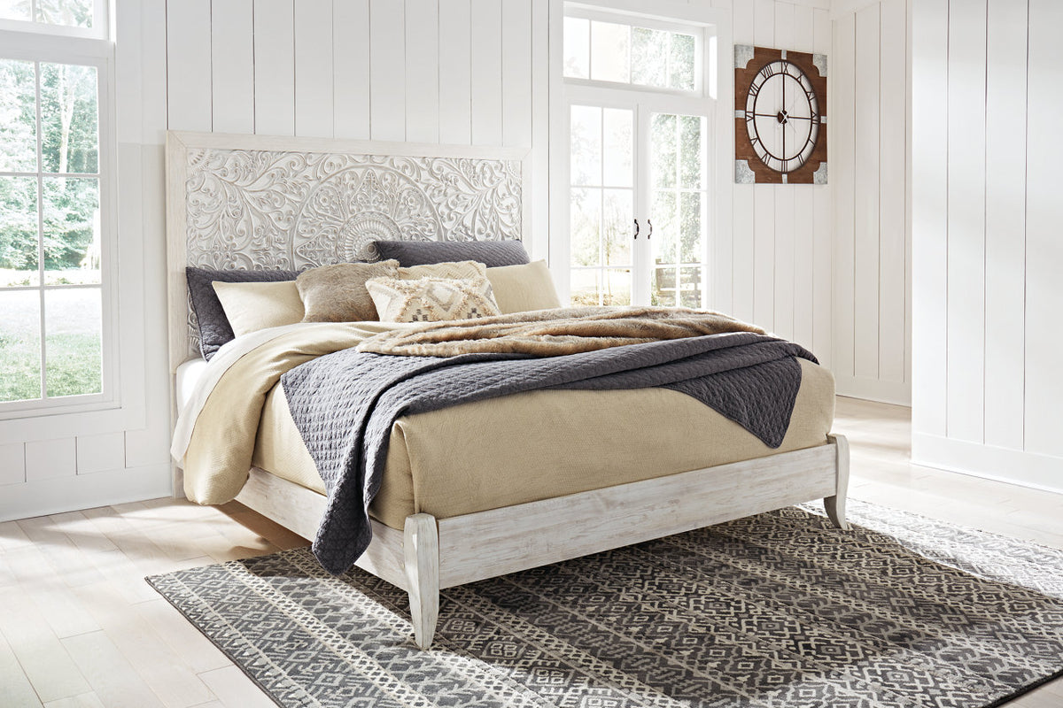 Paxberry Whitewash King Panel Bed from Ashley Furniture - Luna Furniture