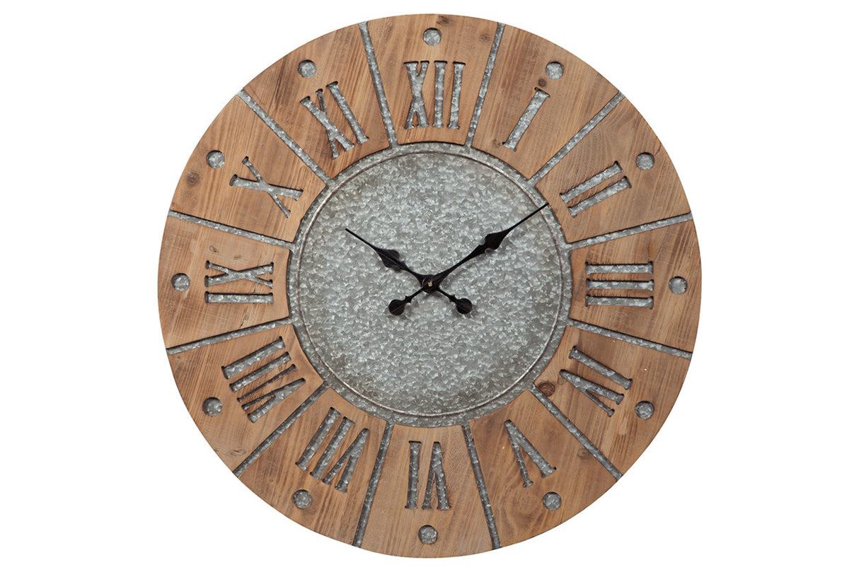 Payson Antique Gray/Natural Wall Clock from Ashley Furniture - Luna Furniture