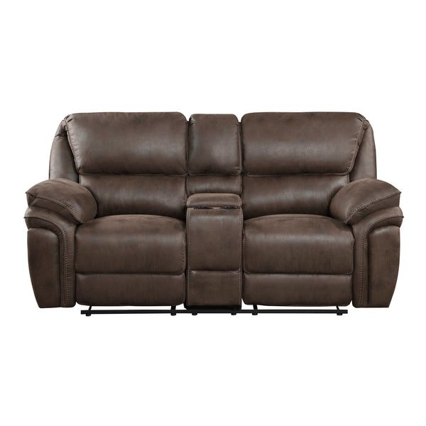 Proctor Brown Microfiber Double Reclining Loveseat with Center Console