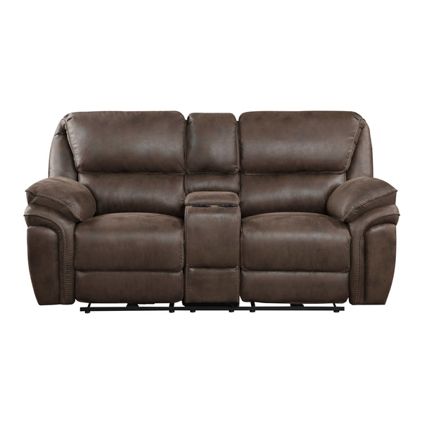 Proctor Brown Microfiber Power Double Reclining Loveseat with Center Console