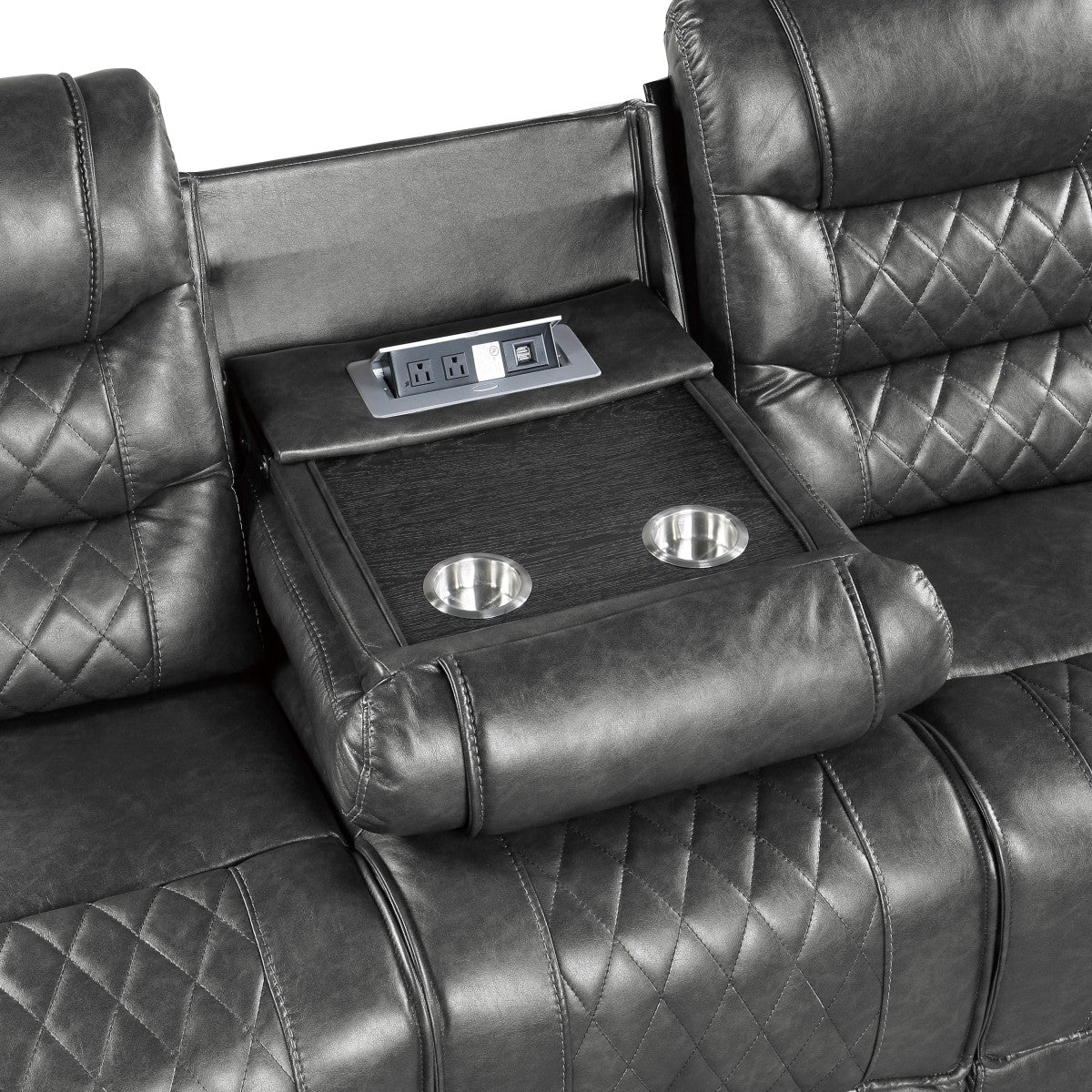 Putnam Gray Reclining Sofa With Drop Down Table from Homelegance - Luna Furniture