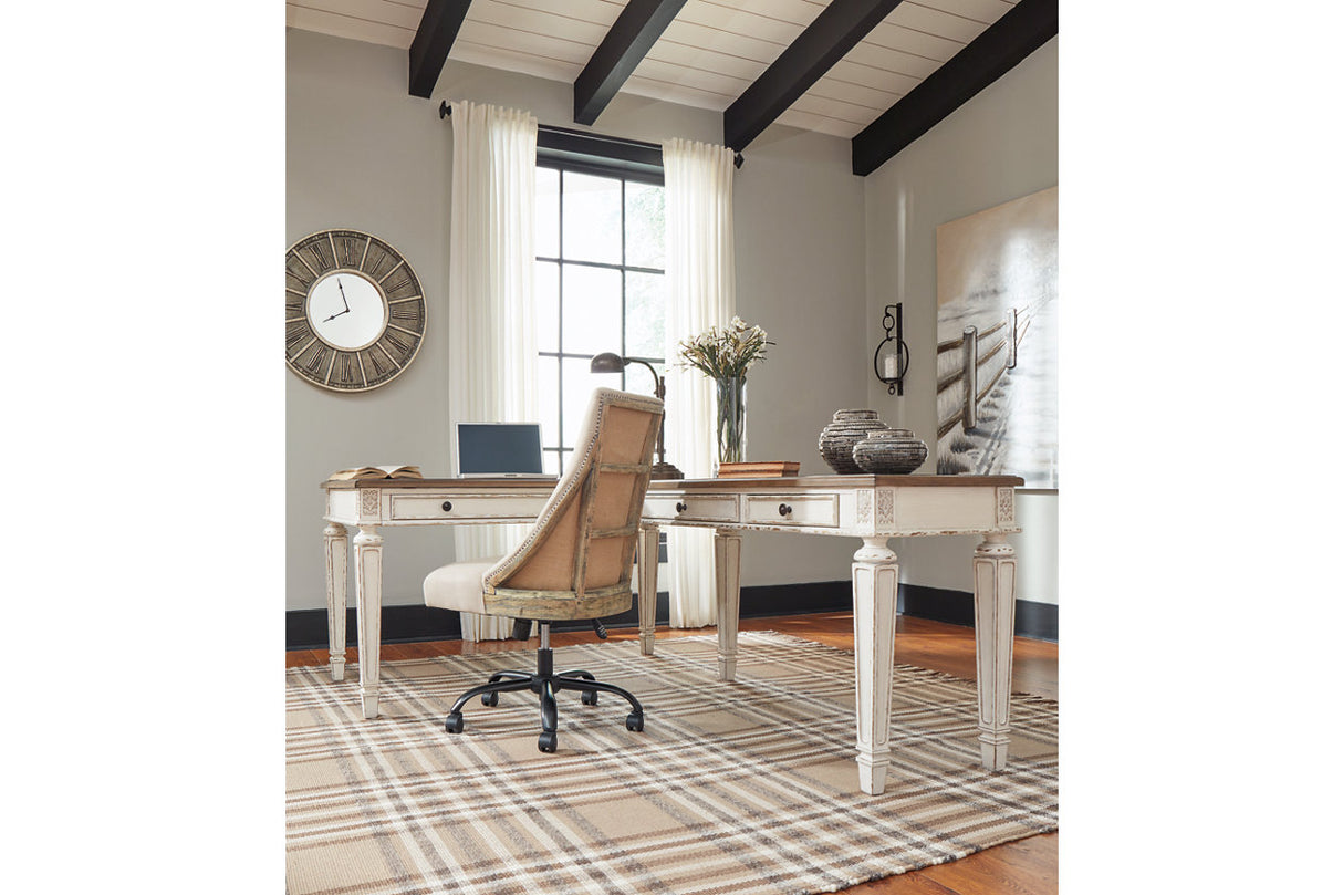 Realyn White/Brown 2-Piece Home Office Lift Top Desk from Ashley - Luna Furniture