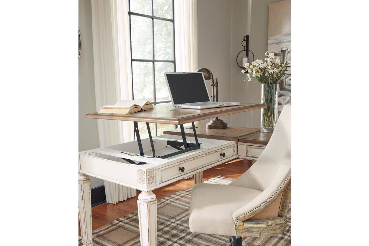 Realyn White/Brown Home Office Lift Top Desk from Ashley - Luna Furniture