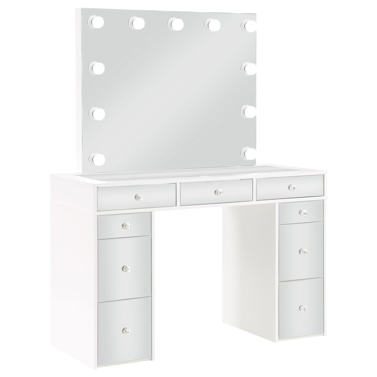 Regina White 3-Piece Makeup Vanity Table Set Hollywood Lighting and Mirror from Coaster - Luna Furniture