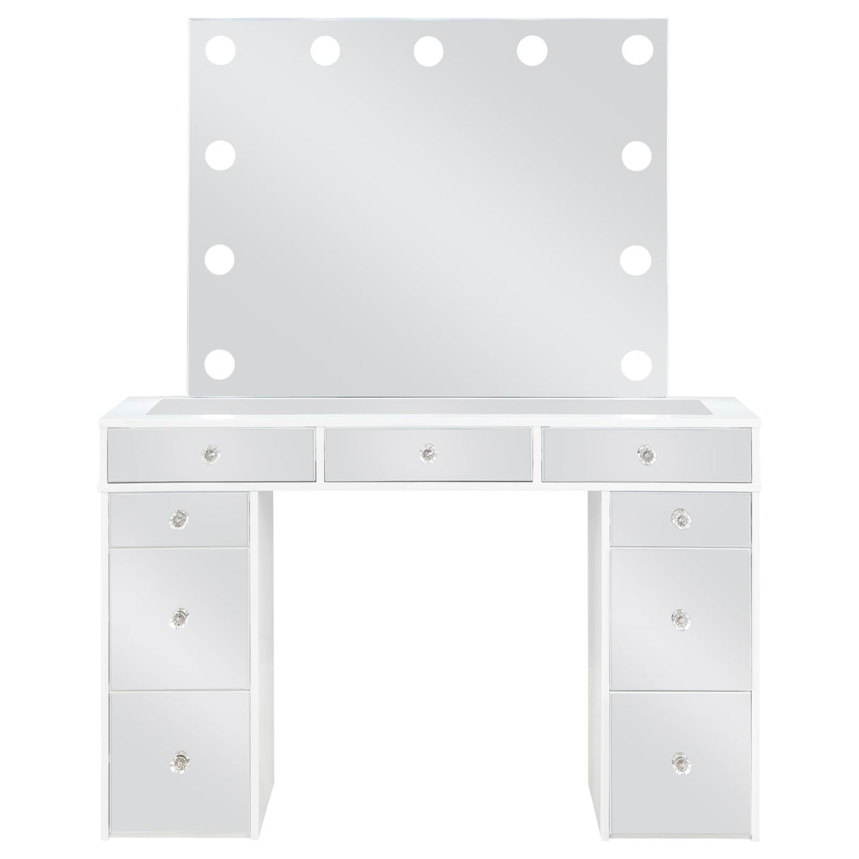 Regina White 3-Piece Makeup Vanity Table Set Hollywood Lighting and Mirror from Coaster - Luna Furniture