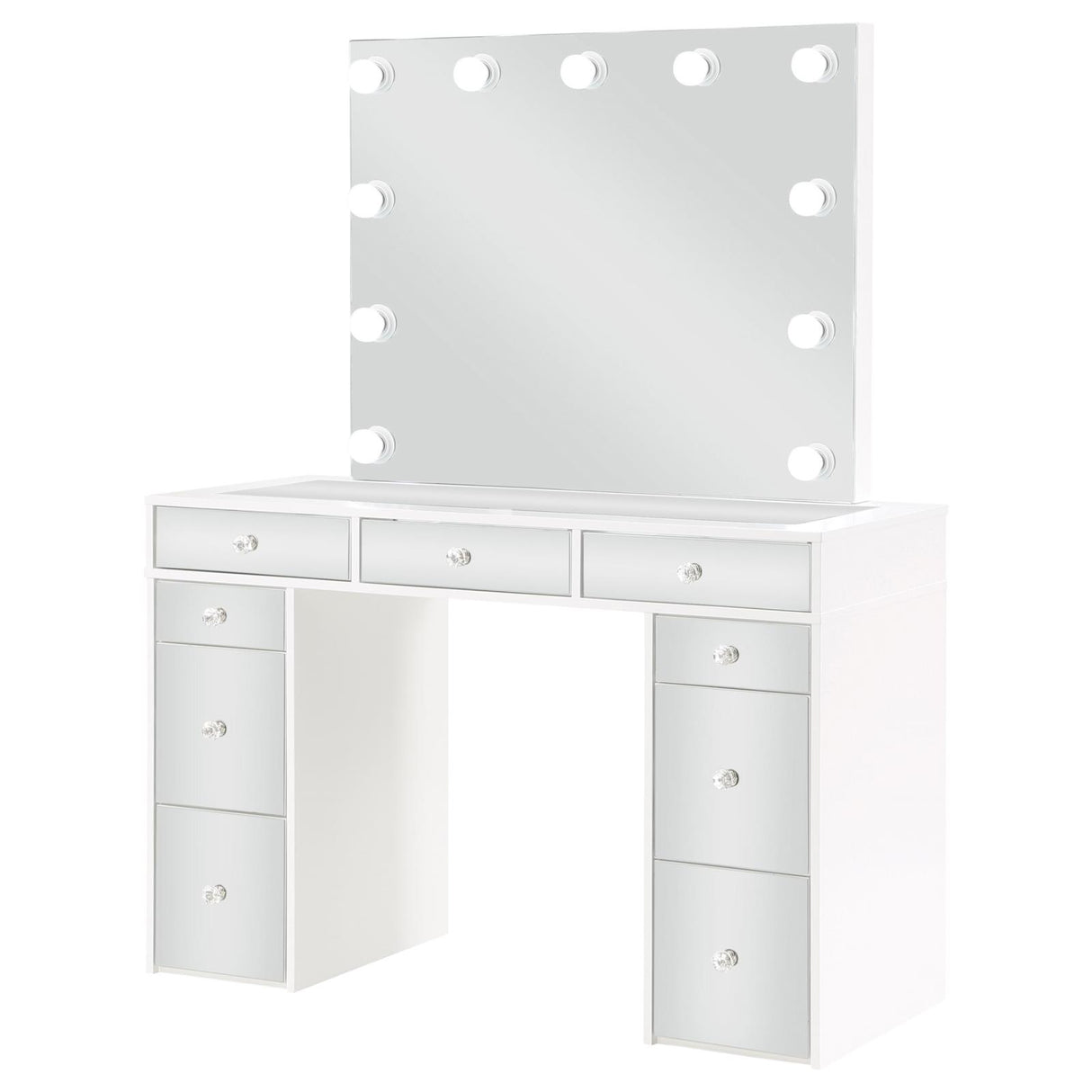 Regina White 3-Piece Makeup Vanity Table Set Hollywood Lighting and Mirror from Coaster - Luna Furniture